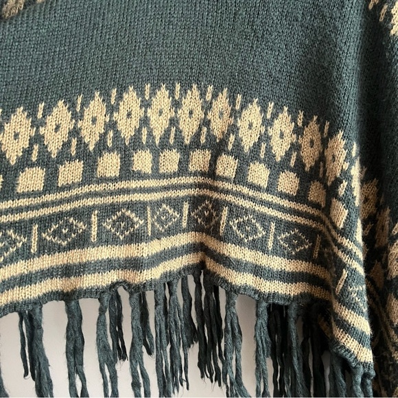 Wooden Ships Cowl Neck Poncho Sweater Womens Mohair Wool Blend Fringe Black X/S - Picture 4 of 11